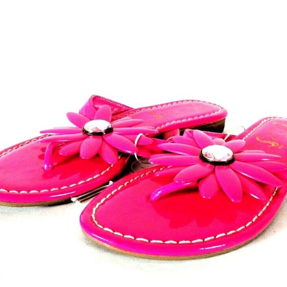 Miss Trish Pink Daisy Accent Flip Flop Sandals 6 - Picture 1 of 12